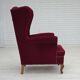 1960s, Danish highback wingback armchair, cherry-red furniture velour.