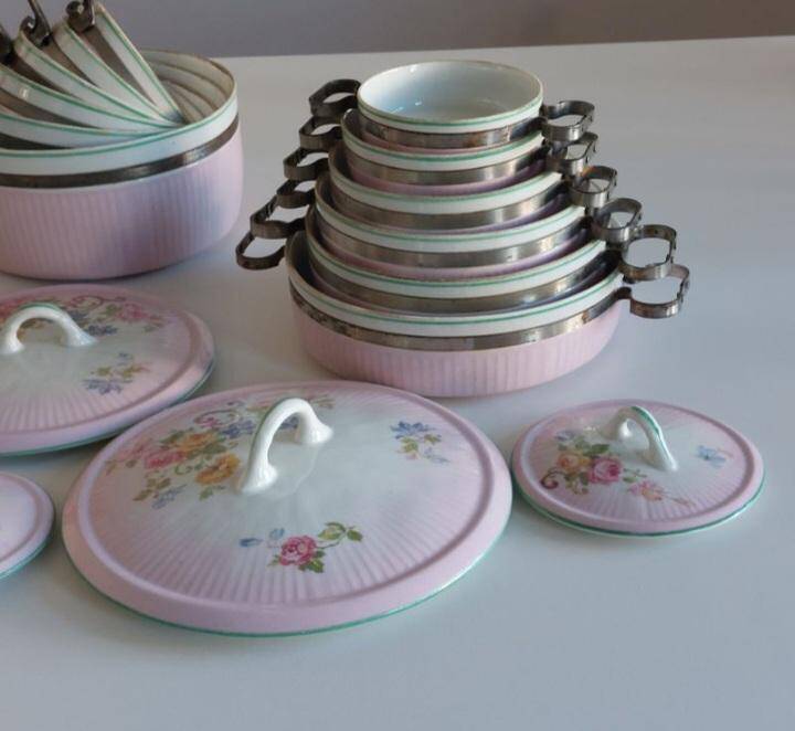 Lot of old porcelain casseroles flowers wall decoration