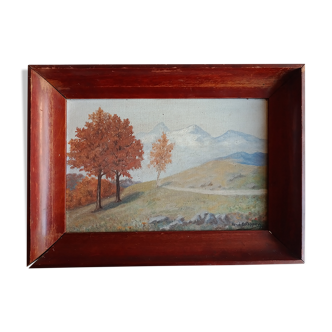 oil on canvas painting dated mountain landscape signed