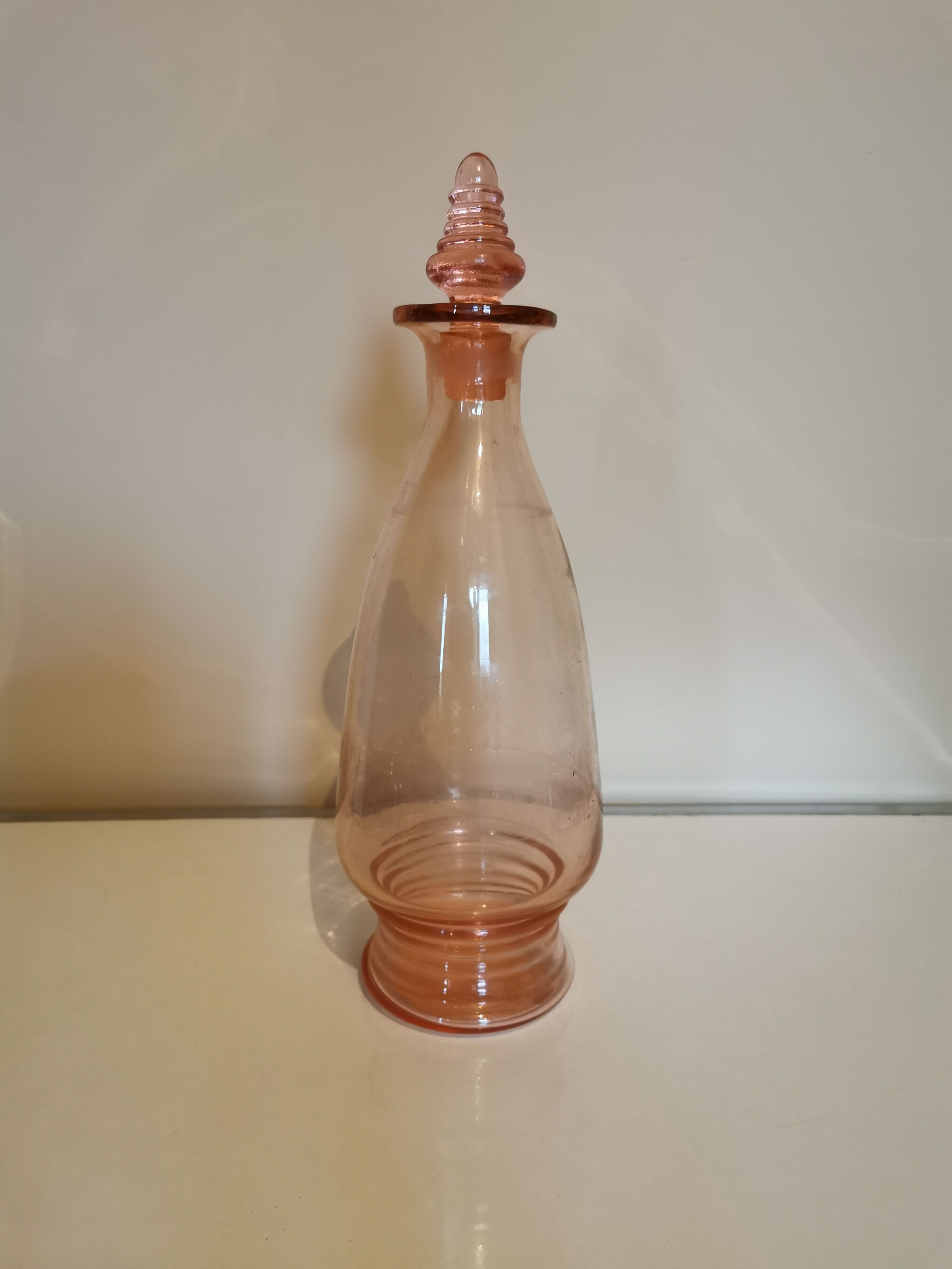 Art deco decanter in pink glass