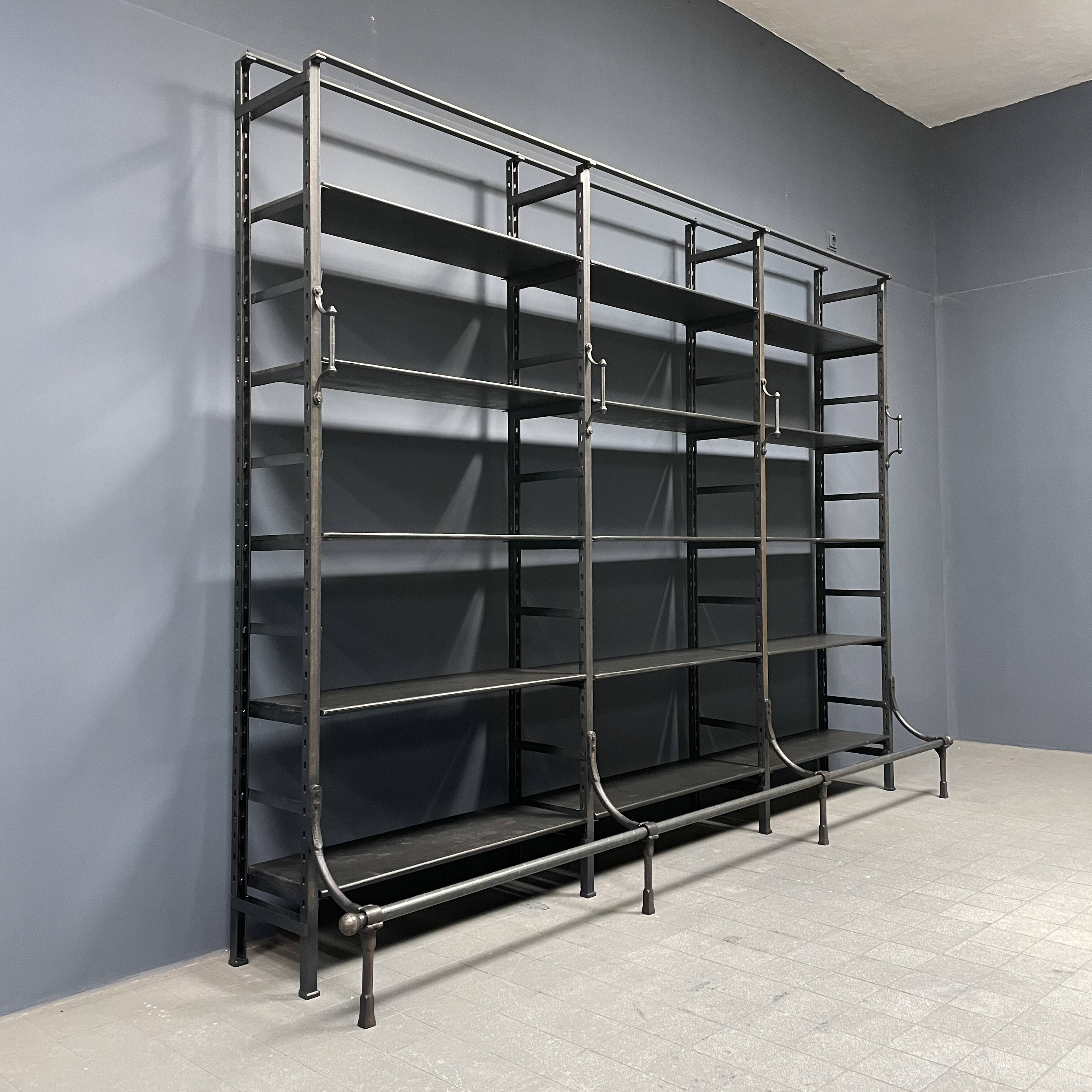 Industrial Iron Library Wall Shelving Cabinet
