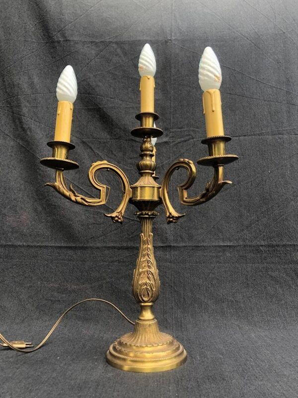 Vintage French Bronze and Brass Table Lamp: Louis XVI Style, 4-Branch C1950