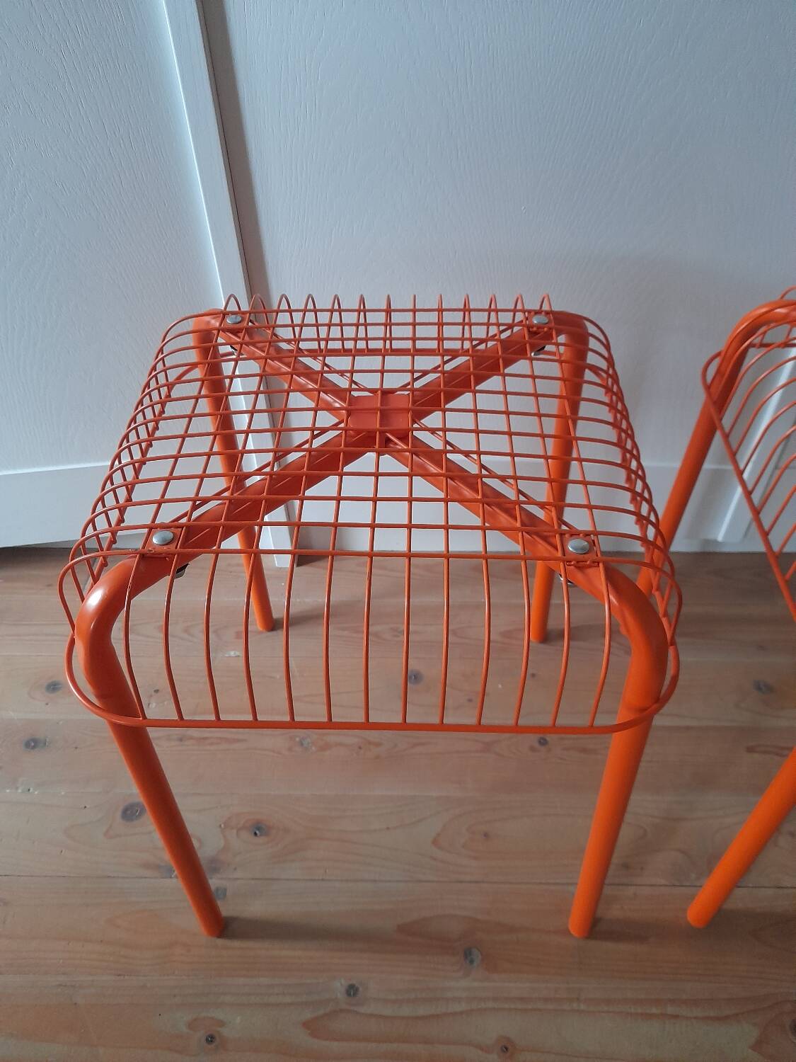 Pair of orange mesh stools Vasteron Ikea
