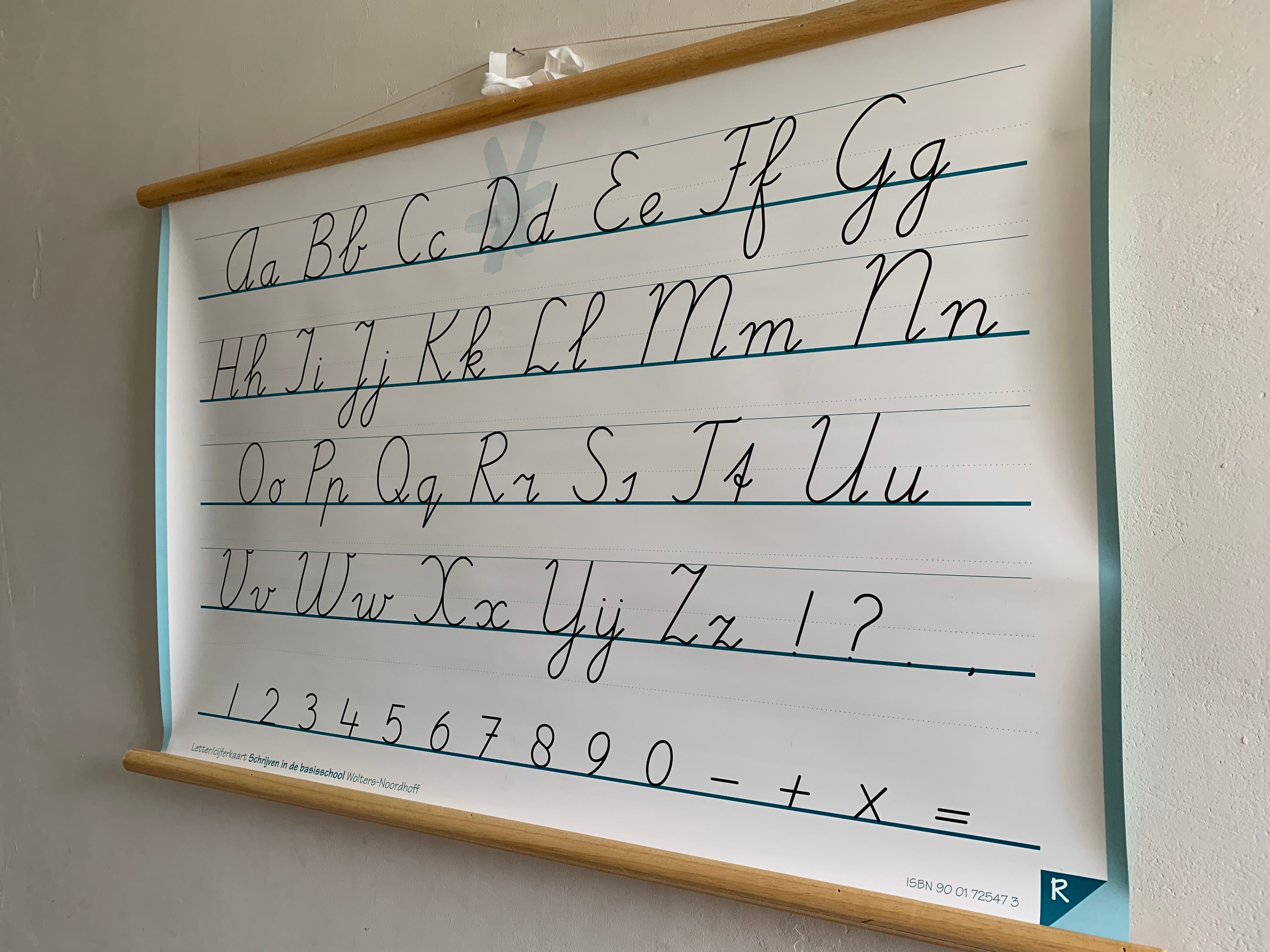 School and pedagogical poster, two-sided, alphabet and calculation