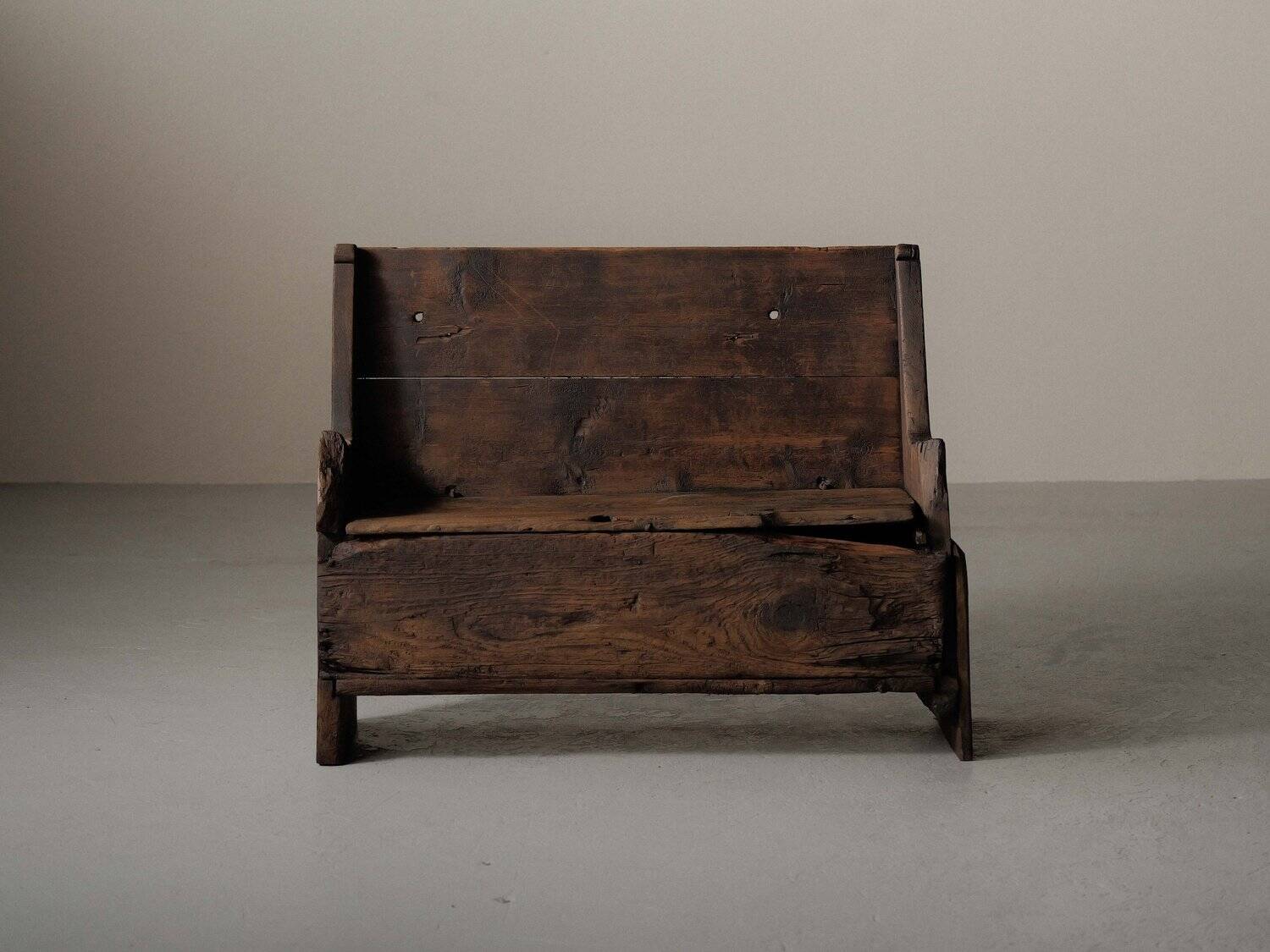 Alpine larch wood storage bench, Folk Art, Piedmont, 19th century