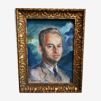 Portrait homme sous verre dans cadre circa 1940