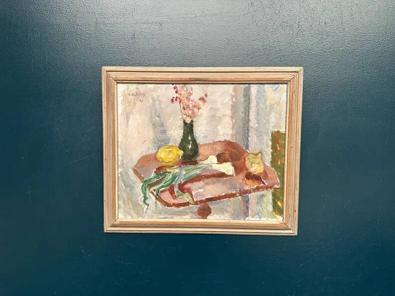 Original Swedish Oil on Panel – "Vase and Vegetables" by Arne Kilsby – Signed – Vintage and Framed – 54 × 46 cm (21.3" × 18.1")