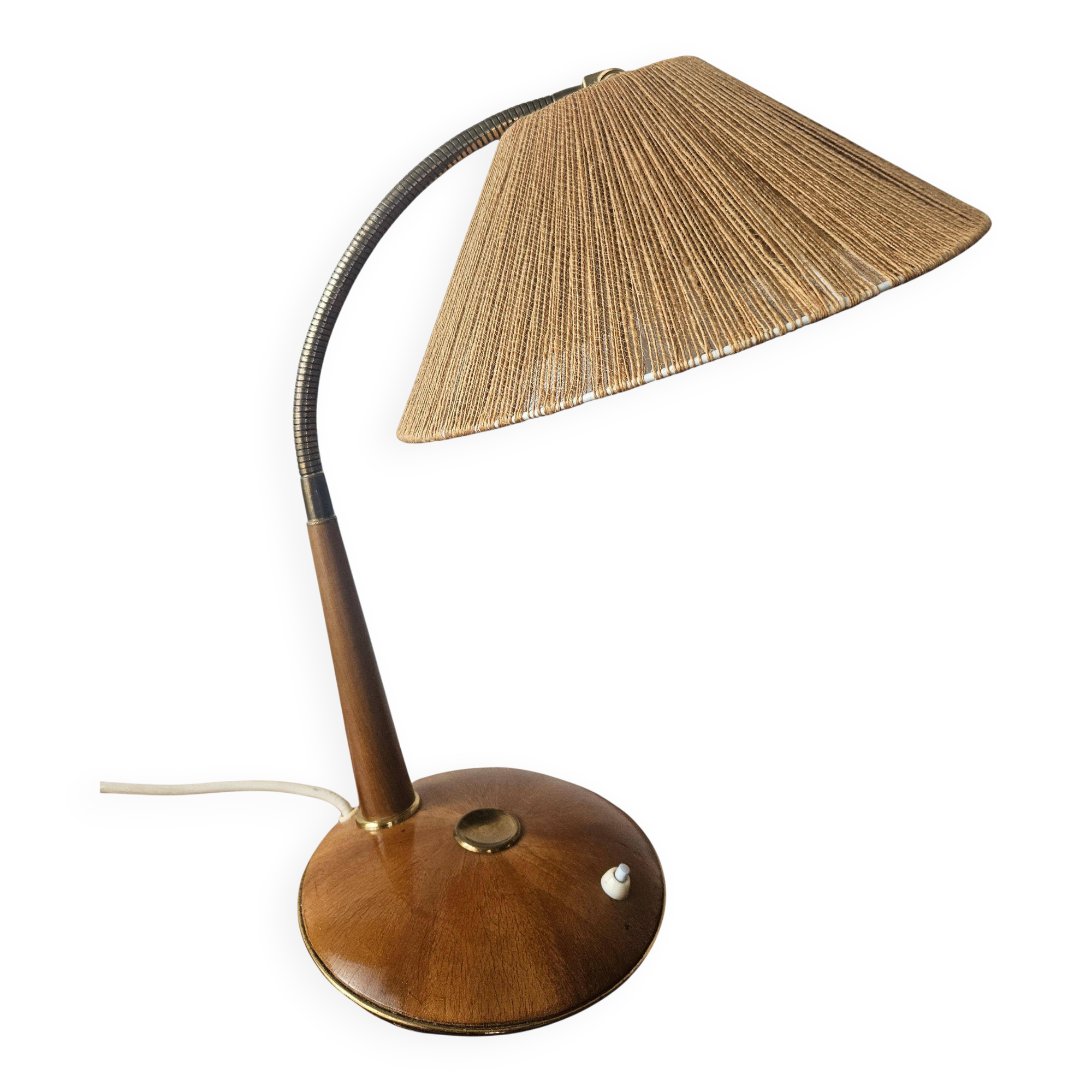 Rare table lamp Temde, teak and sisal, Switzerland, 1960s