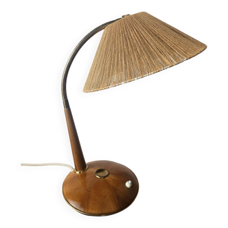 Rare table lamp Temde, teak and sisal, Switzerland, 1960s