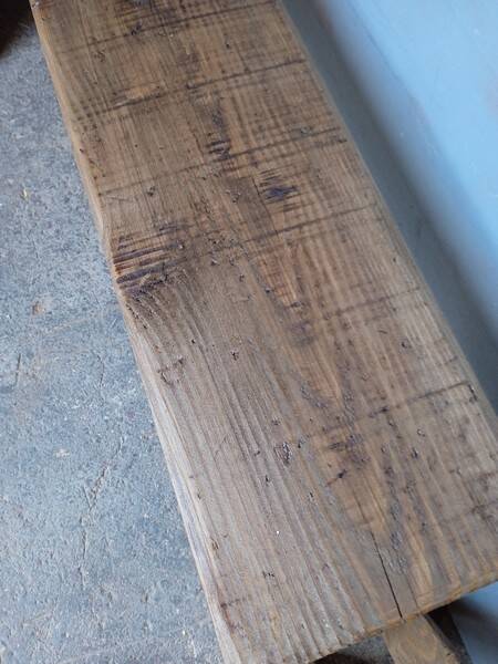 Pair of 2 patinated solid wood benches / stools