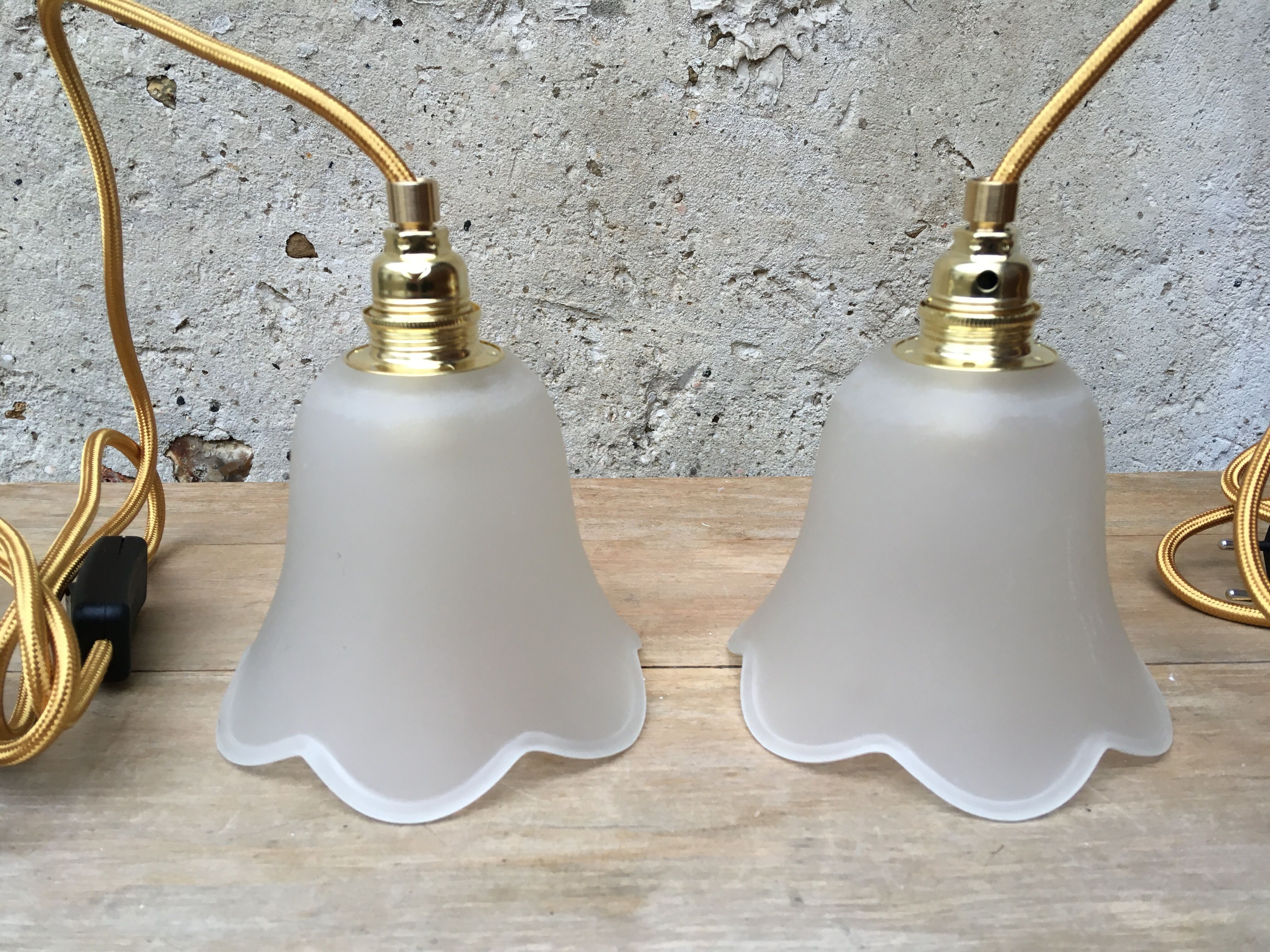 Pair of tulip lamps frosted glass