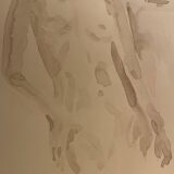Tableau signé, aquarelle monochrome portait féminin « devant le chevalet »