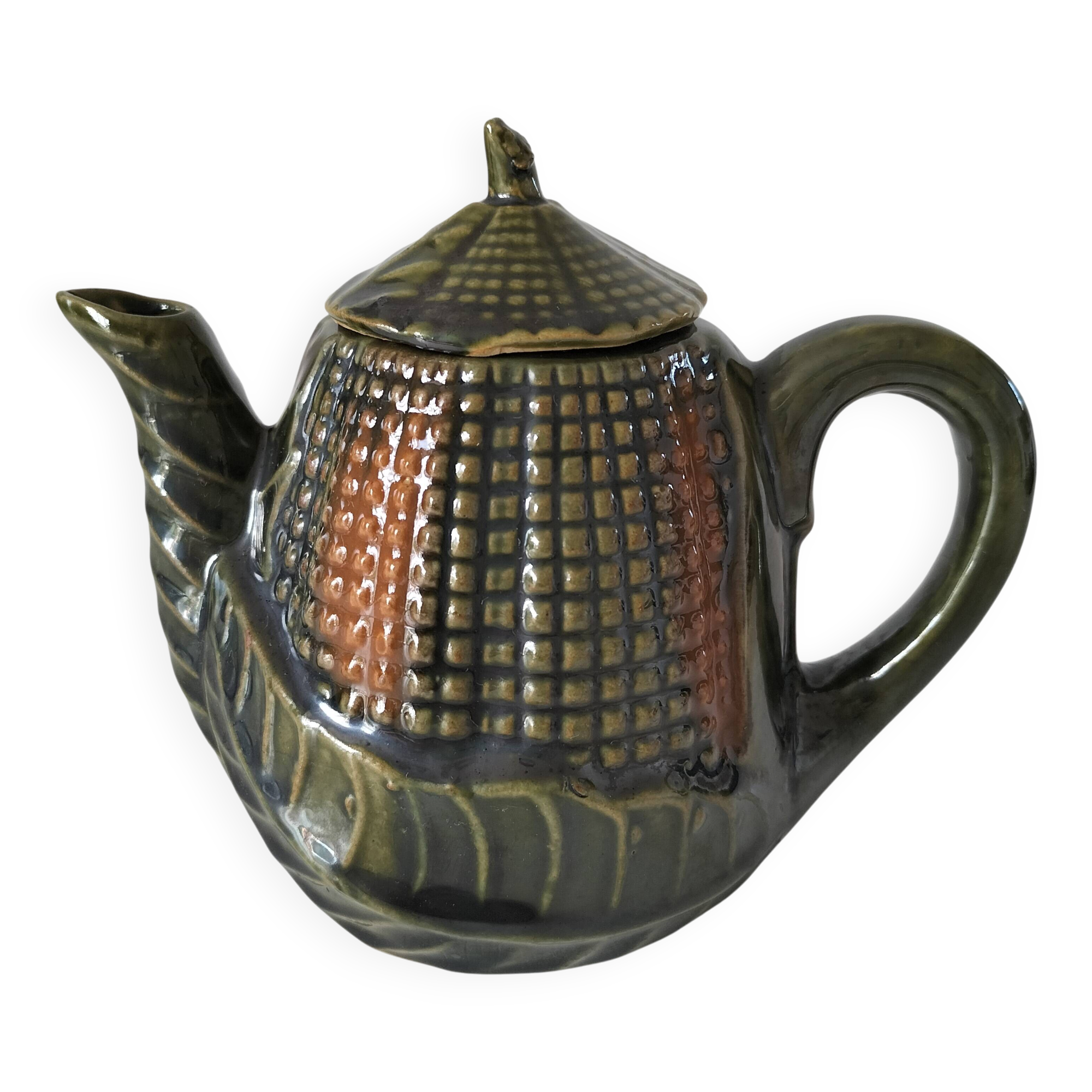 Petite théière barbotine épi de maïs vintage