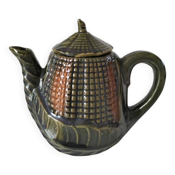 Petite théière barbotine épi de maïs vintage
