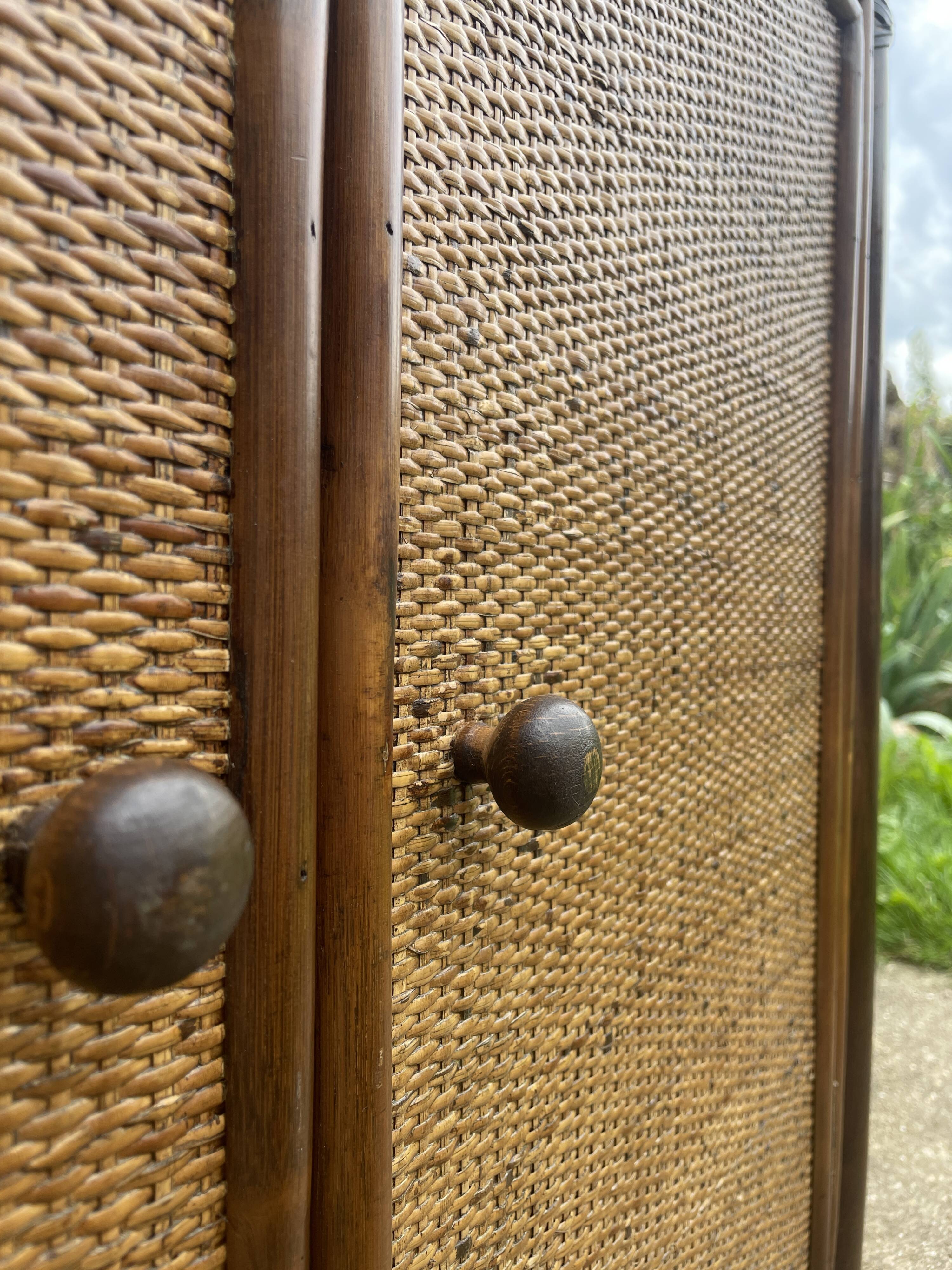 Bamboo and woven fibre shelving unit 1970