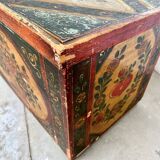 Coffre Populaire Peint Vintage Pin Massif – Art Folk Alsacien