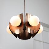 Vintage Italian Copper and Opaline Chandelier, 70s