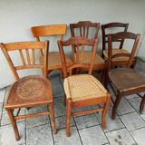 Set of 6 mismatched bistro chairs.