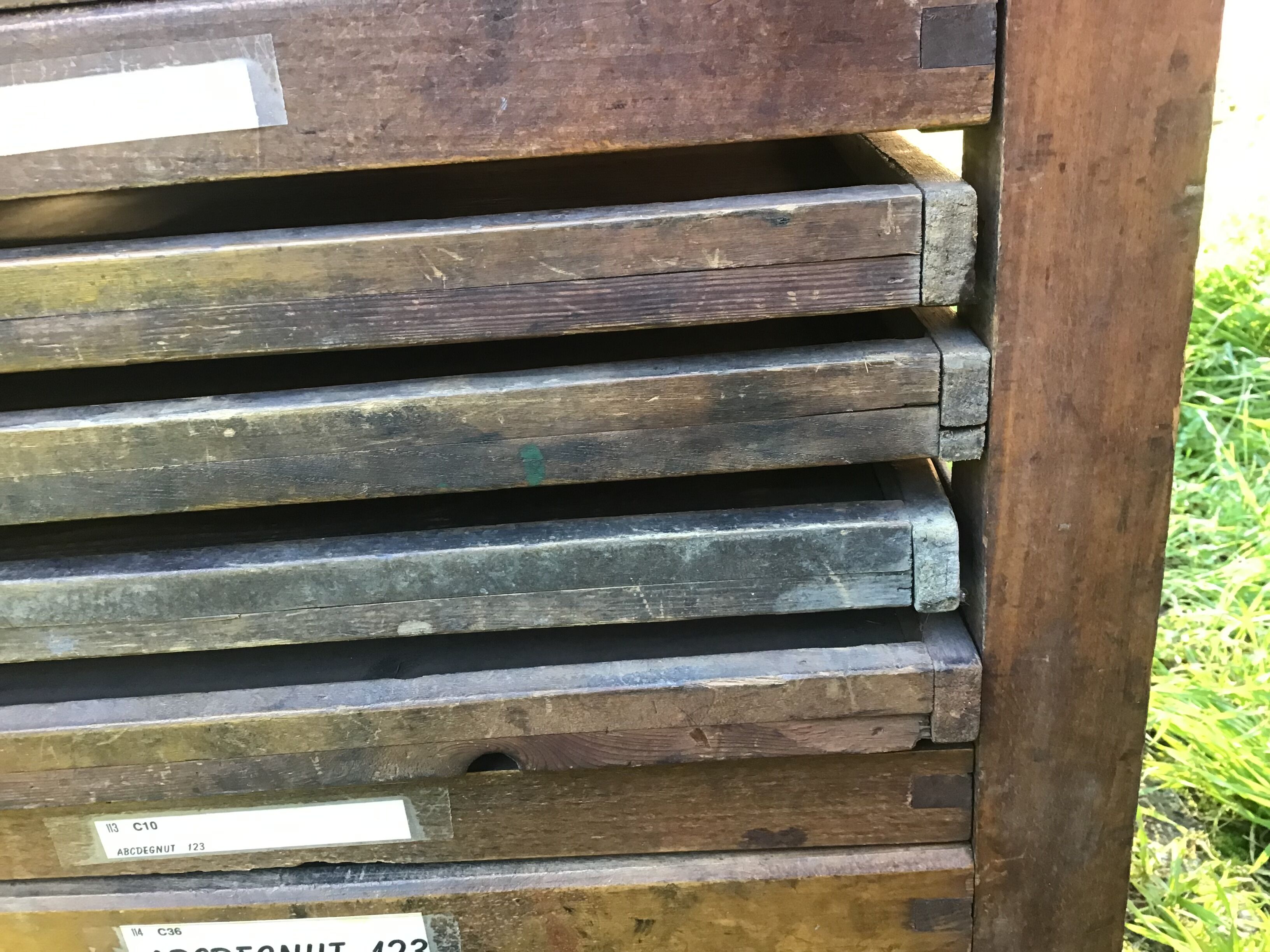 Wooden printer's cabinet with drawer lockers