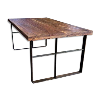 Table basse artisanale en bois exotique & acier plié