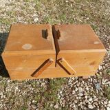 Worker seamstress box in patinated solid wood