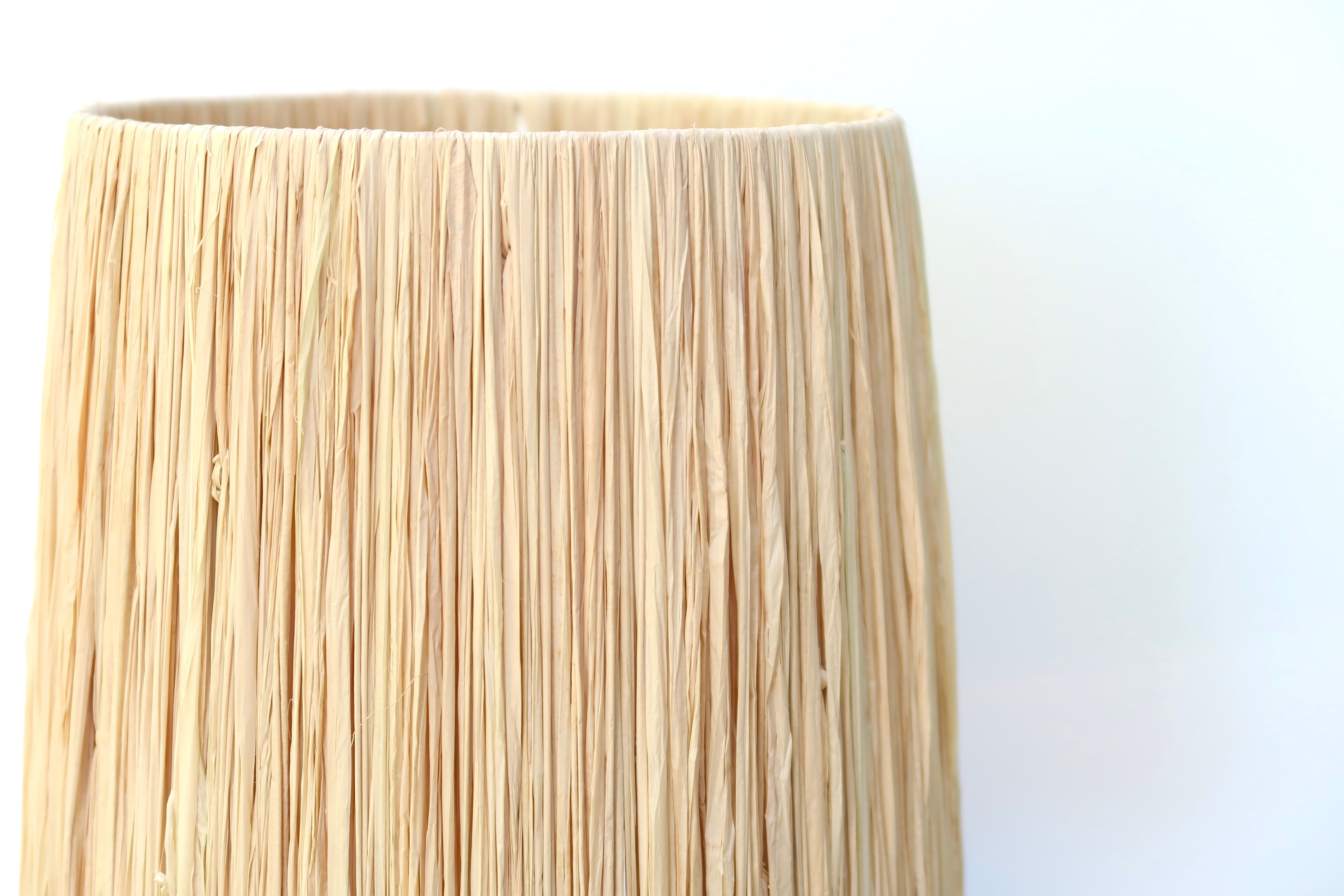 Pair of wooden lamps, raffia lampshade, 70s