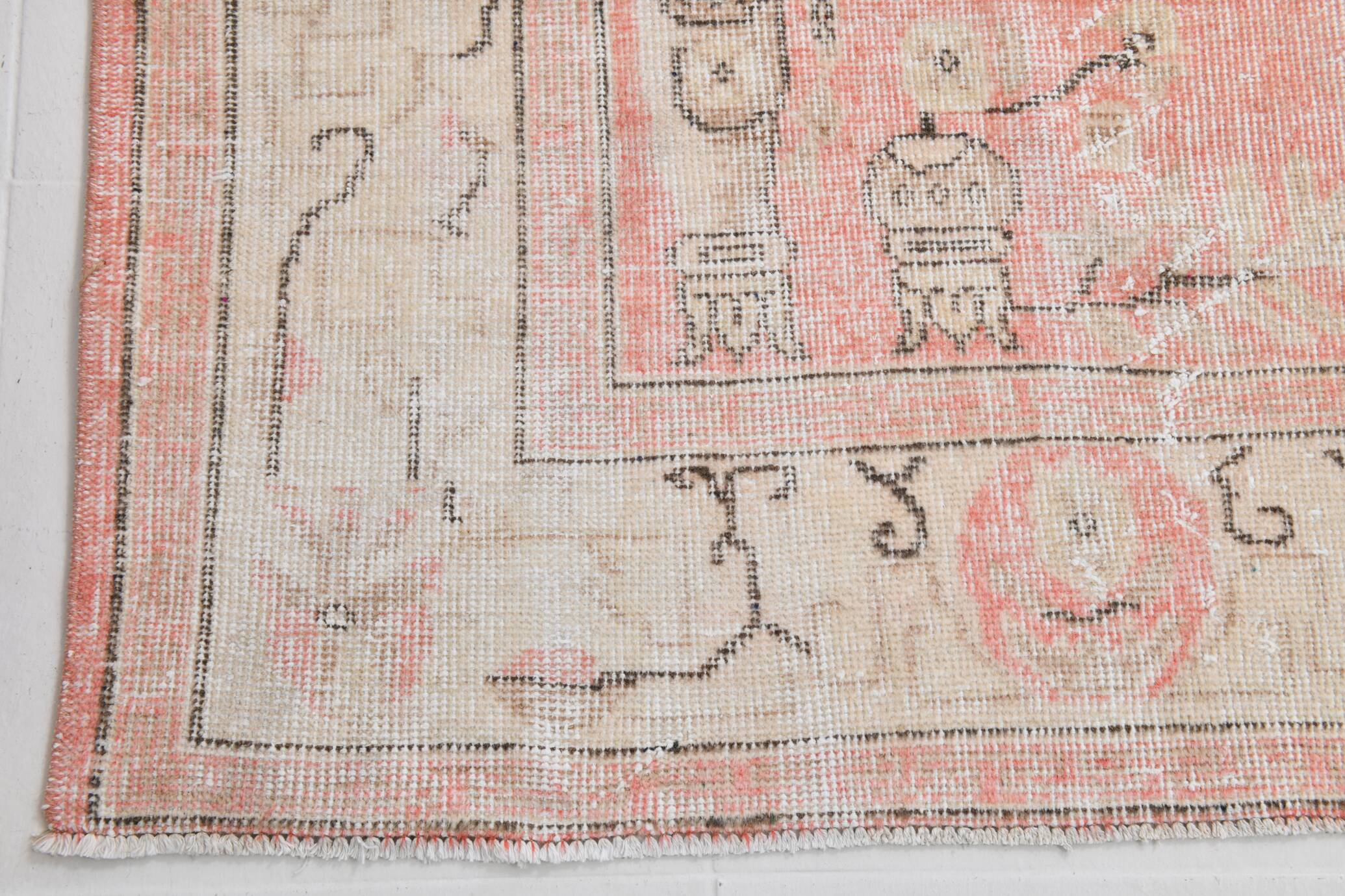 6x9 Turkish Soft Pink Bordered Vintage Rug, 191x282Cm