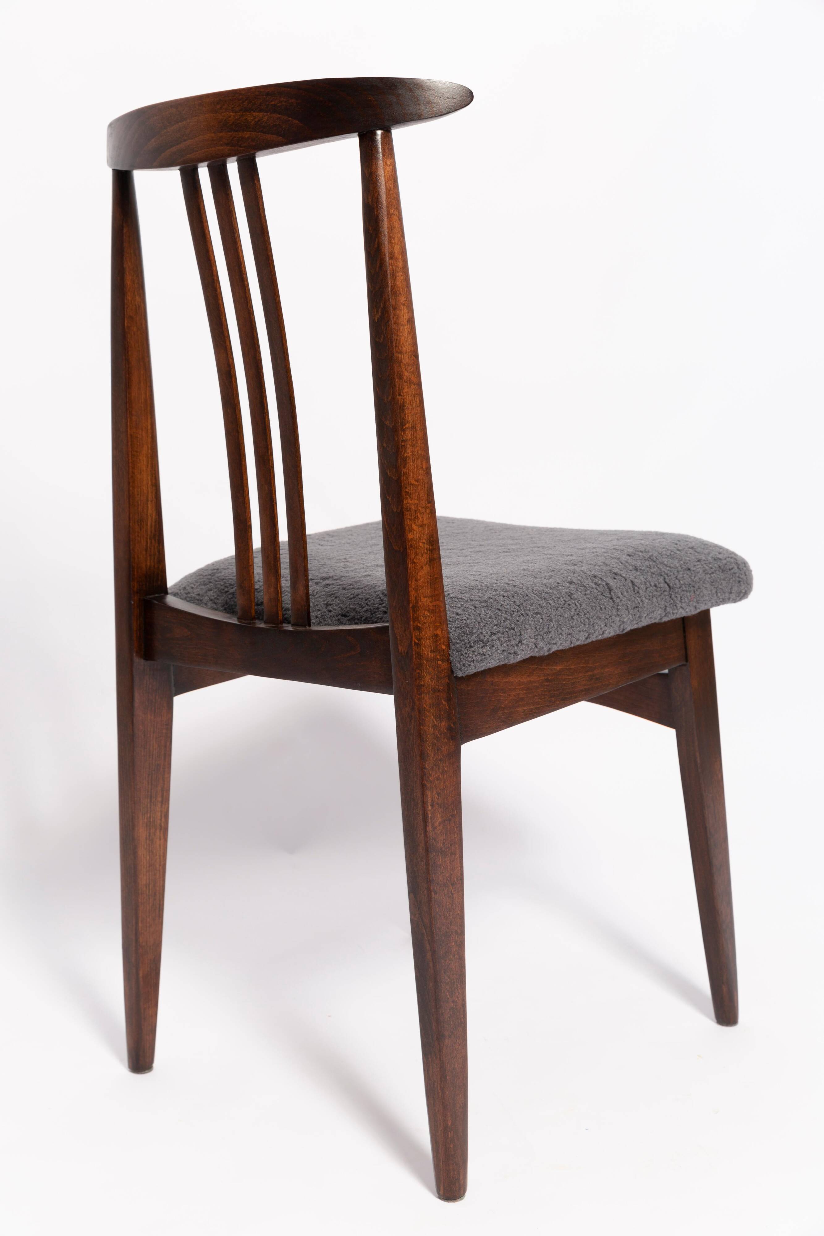 Mid-century grey graphite boucle beech chair by M. Zielinski, Europe, 1960.