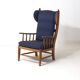 French lounge chair in oak and blue fabric, 1960s