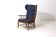 French lounge chair in oak and blue fabric, 1960s