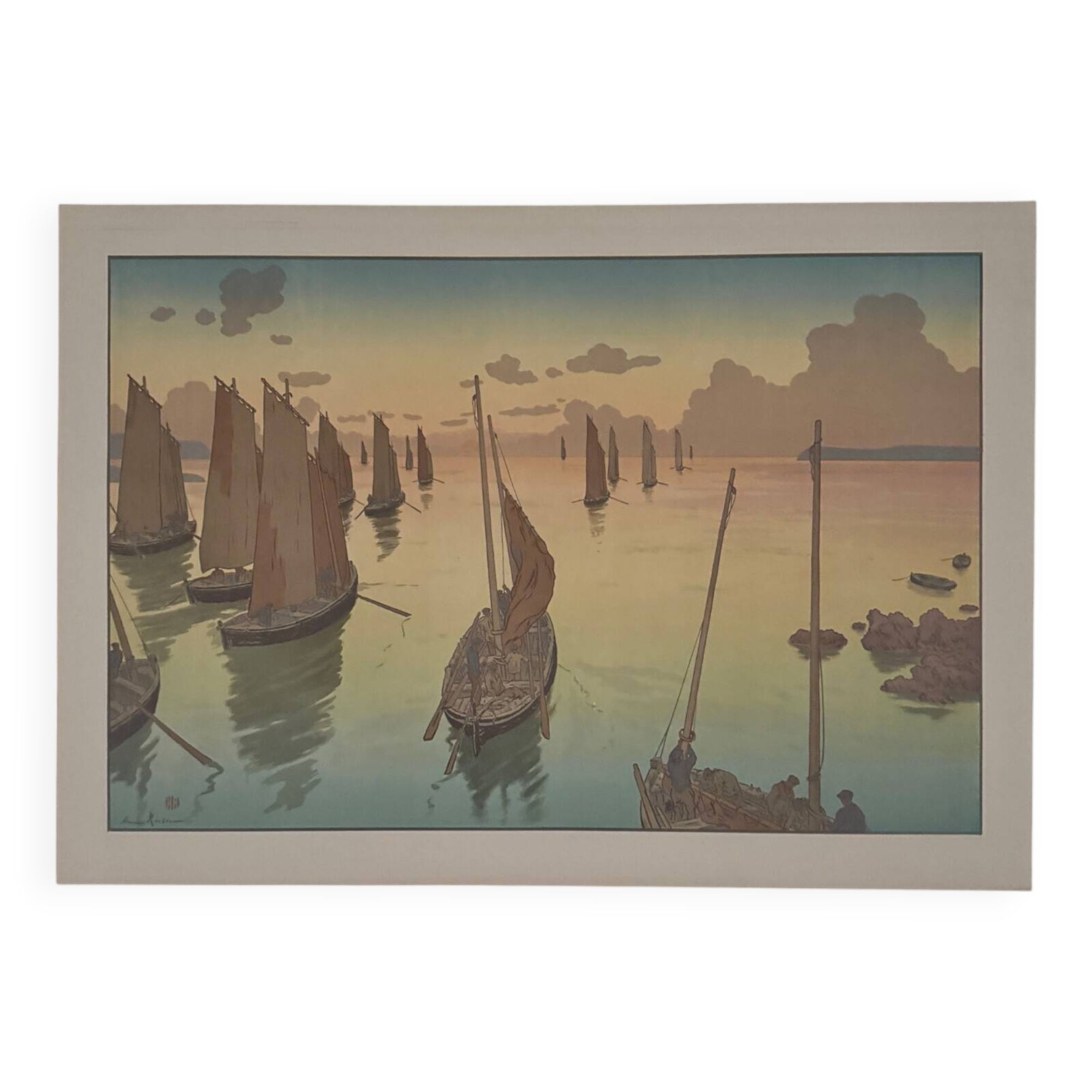 Lithograph by Henri Rivière The Sunset