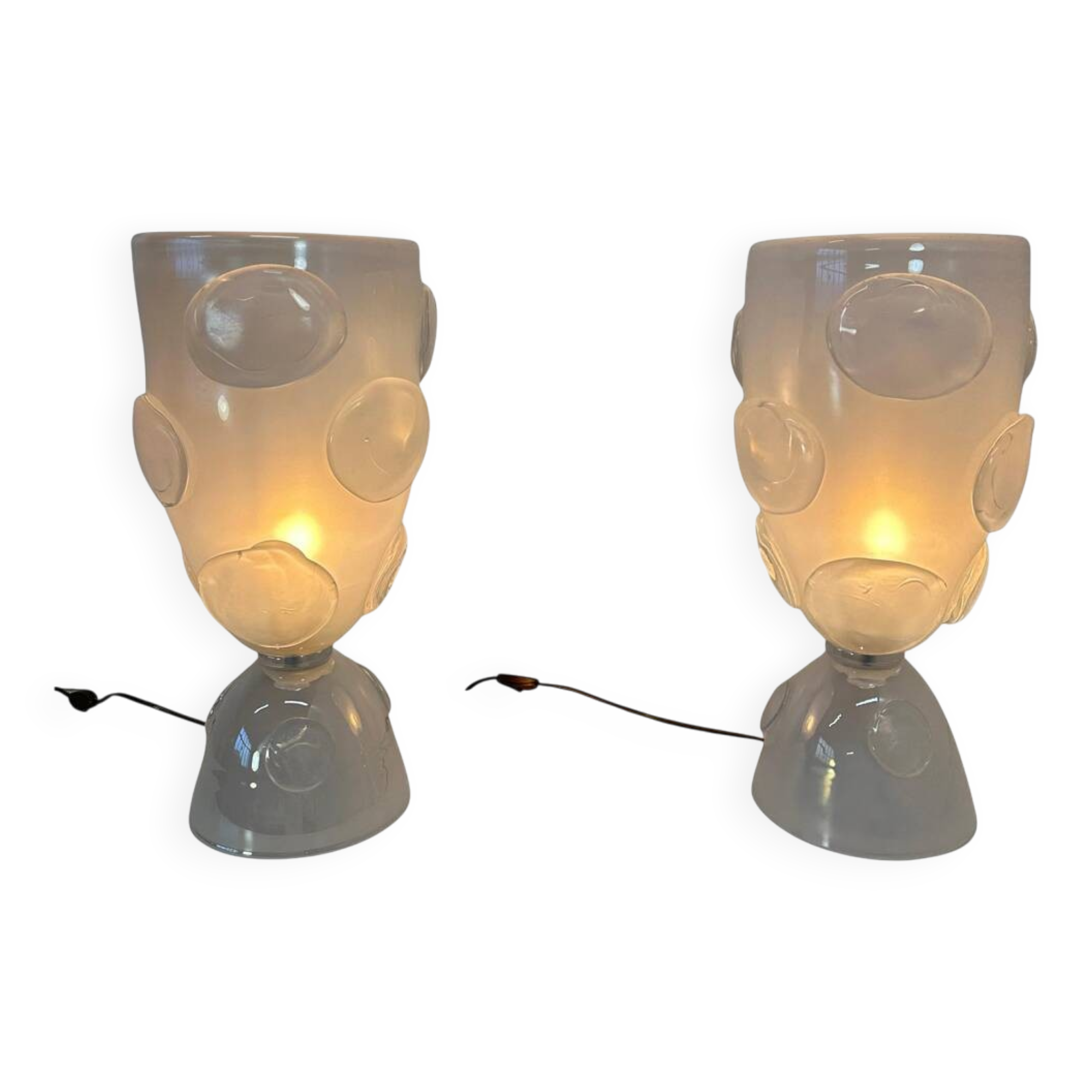 Italian Art Deco Murano Glass Vase Table Lamps