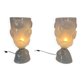 Italian Art Deco Murano Glass Vase Table Lamps
