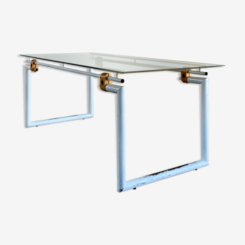 Desk/dining table - tubular structure and glass, 70s