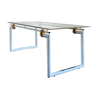 Desk/dining table - tubular structure and glass, 70s