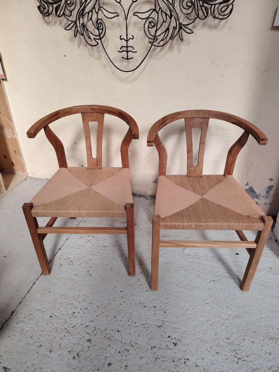 Paire de chaises style "Wishbone" – Chêne & cordage