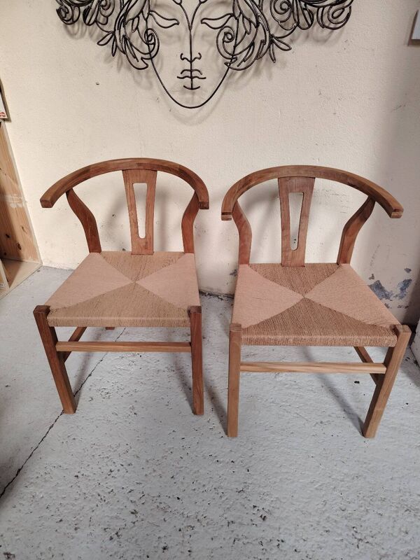 Paire de chaises style ''Wishbone'' – Chêne & cordage