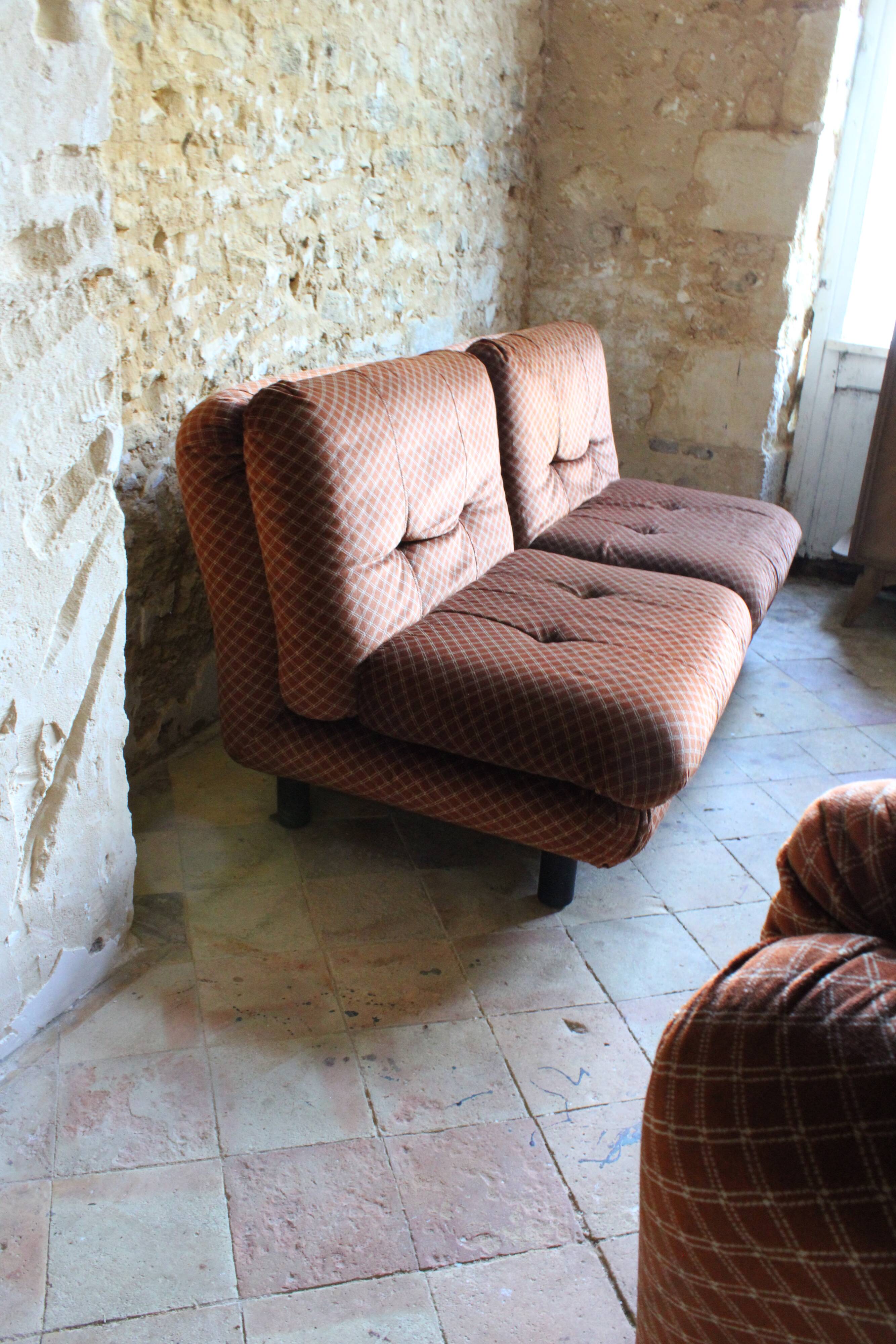 Steiner living room in brown velvet, 1970