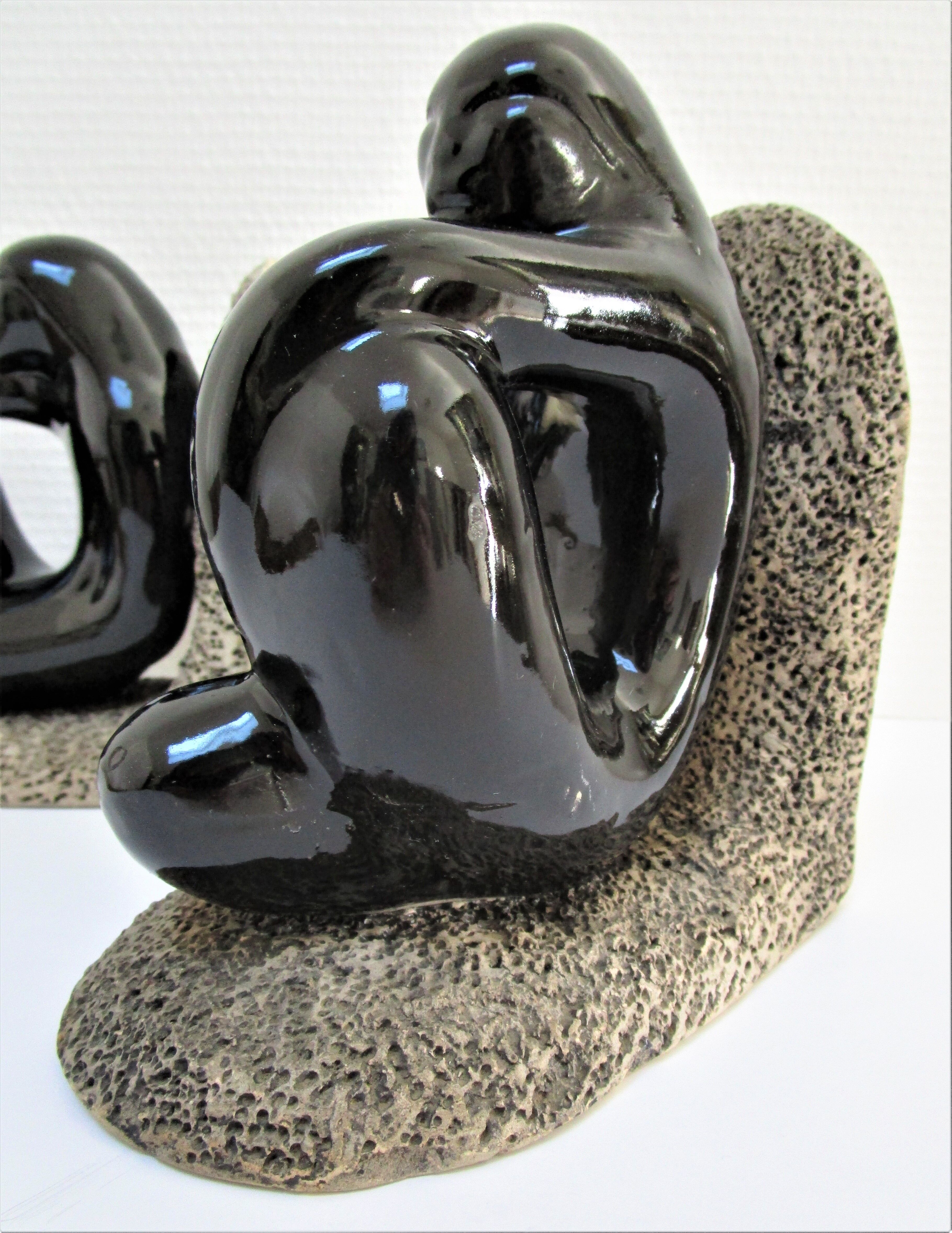 Pair of sculptural ceramic bookends design 70s