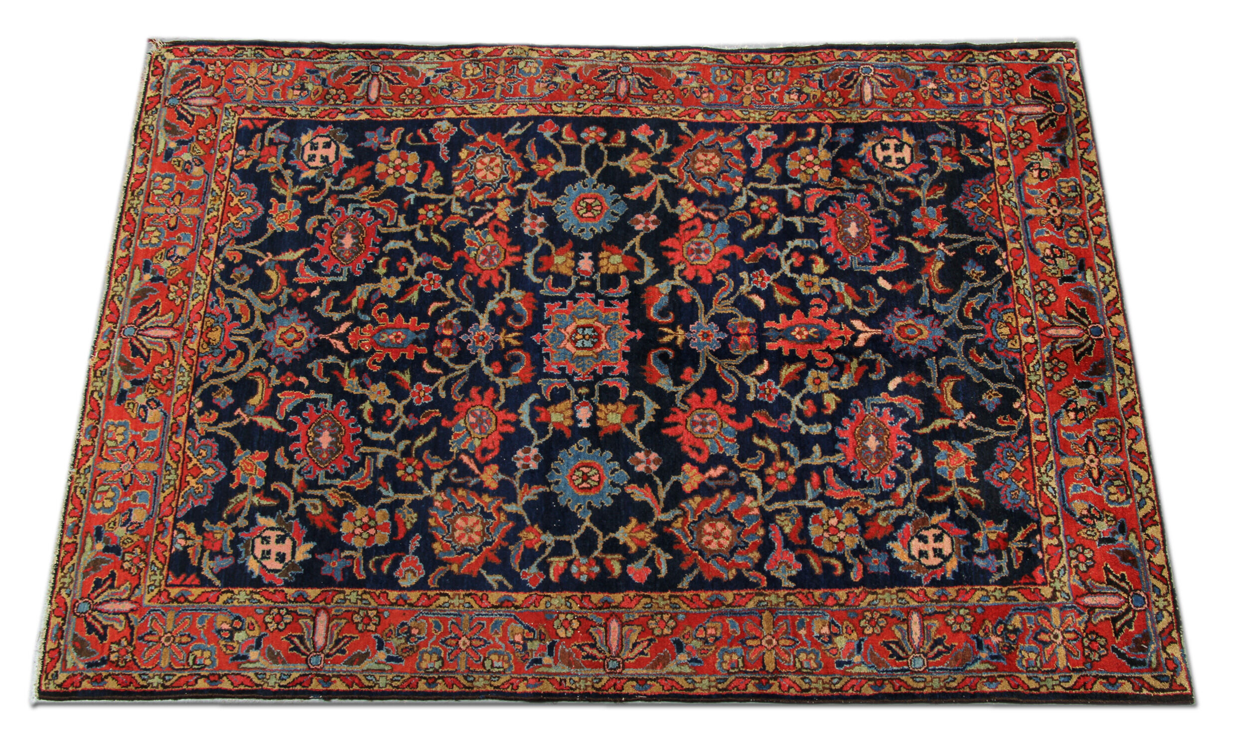 Blue Wool Persian Carpet Handwoven Wool Farahan Area Rug- 138x198cm