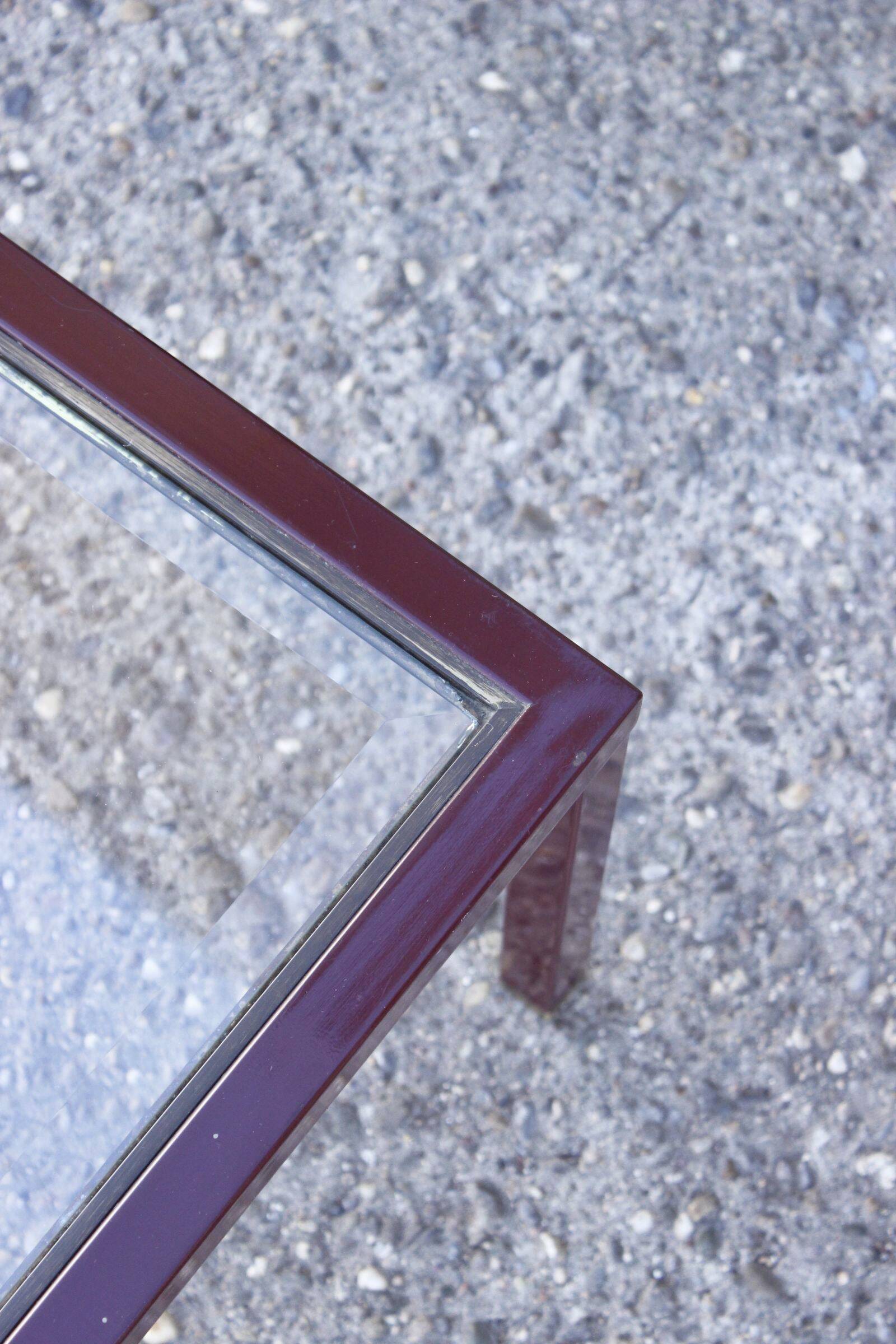 Nesting tables in burgundy lacquered metal and brass, France 1950s