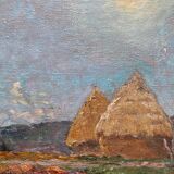 Table HST "Landscape at sunset with haystacks"