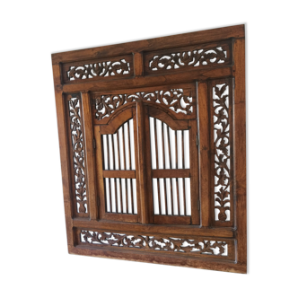 Indian carved wood window