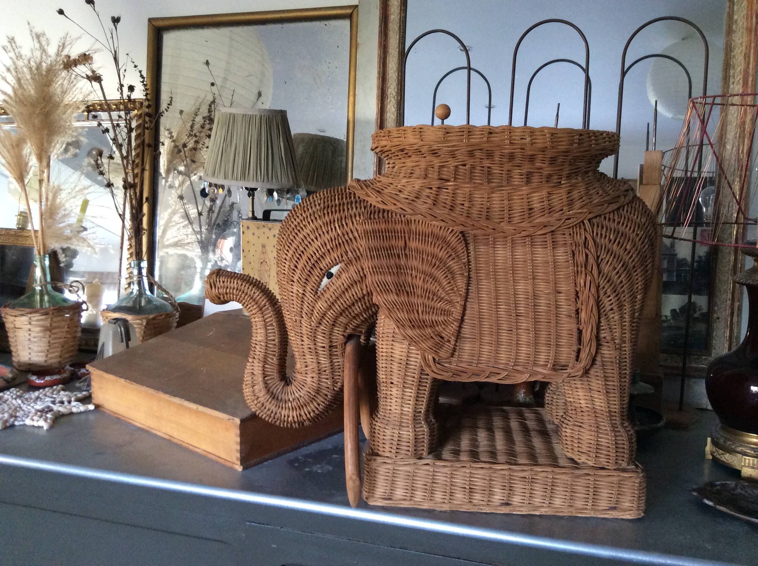 Wicker elephant side table