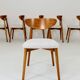 Set of 6 Dining Chairs, Light Beech Wood, White Bouclè Fabric, Modern 