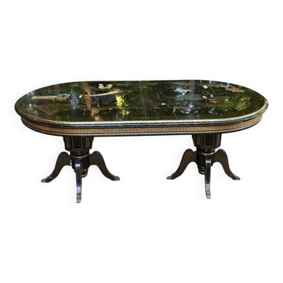Table de salle à manger extensible ovale en laque de style Chinoiserie anné