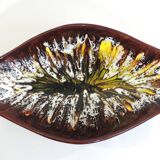 Vintage decorative dish in brown and yellow glazed ceramic from the 70s