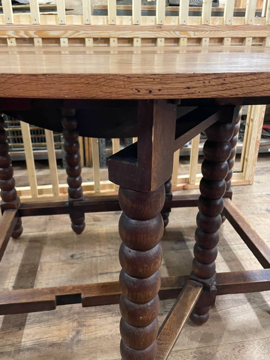 Solid wood farmhouse table with drop leaves