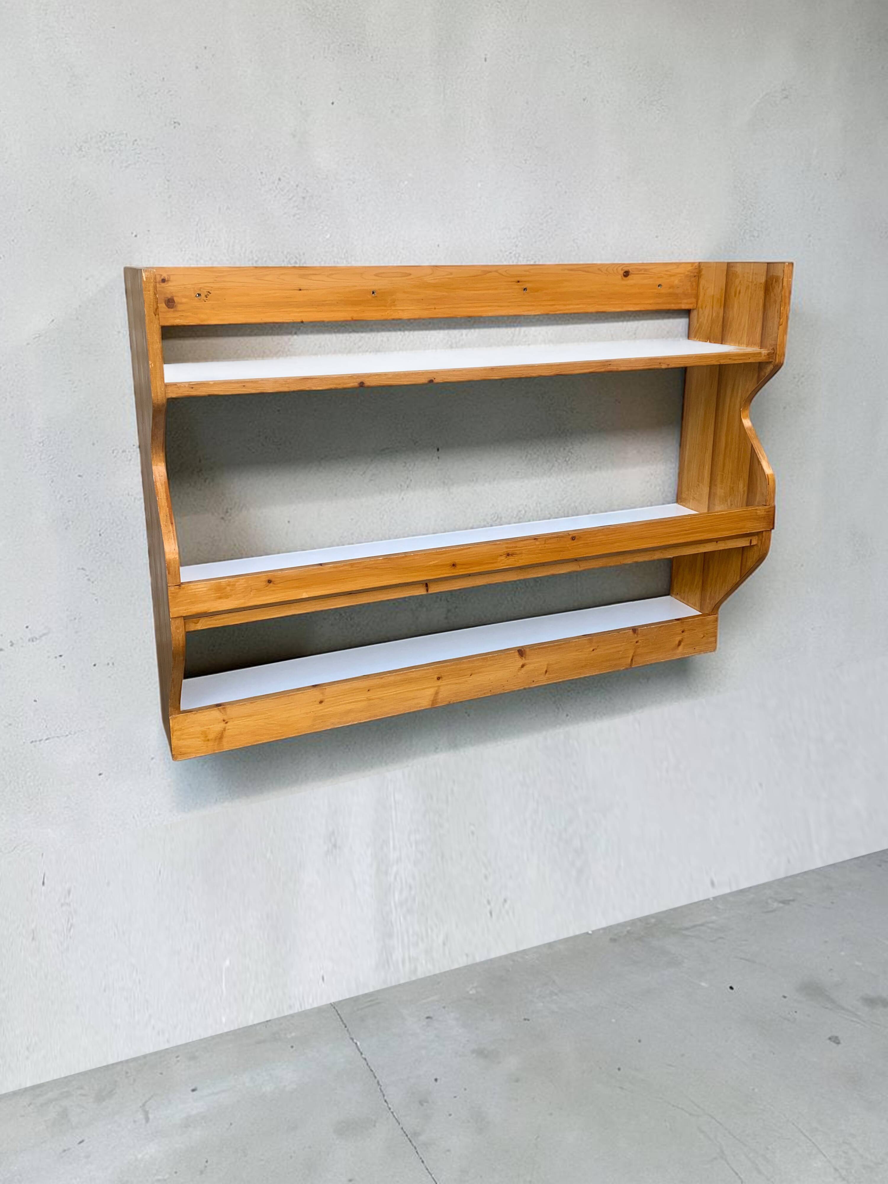 Wall-mounted pine sideboard by Charlotte Perriand from Les Arcs 1800, circa 1970.