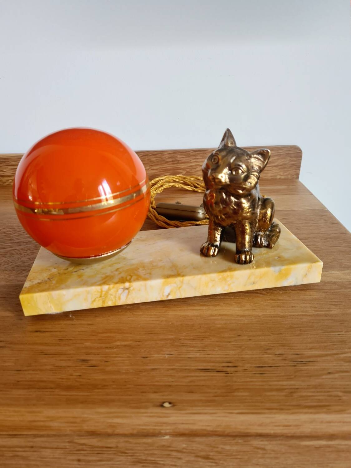 1930s marble lamp with orange globe